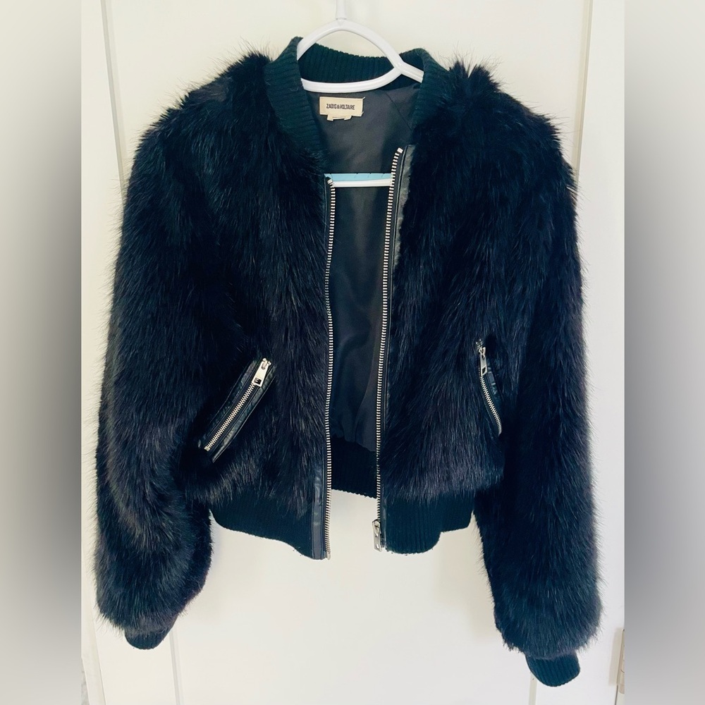 Zadig & Voltaire Black Faux Fur Bomber Jacket